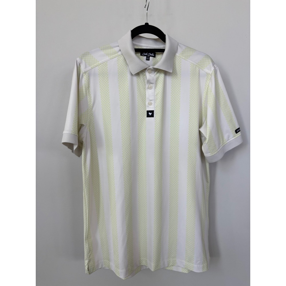 Bad Birdie Mens Golf Polo Shirt Lime Green White Striped Performance Size Medium
